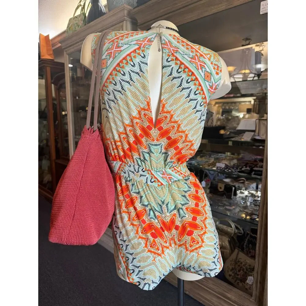 Bebe Y2k Colorful Abstract Boho Summer Romper, Si… - image 5